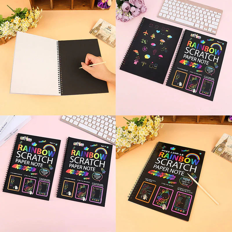 【100 pcs/1 Set】DIY Rainbow Magic Scratch Paper Art Set