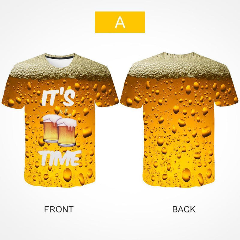 New Man Fashion 3D Print Beer Bubble Short Sleeve T-Shirt