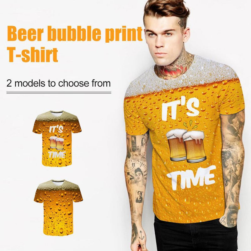 New Man Fashion 3D Print Beer Bubble Short Sleeve T-Shirt