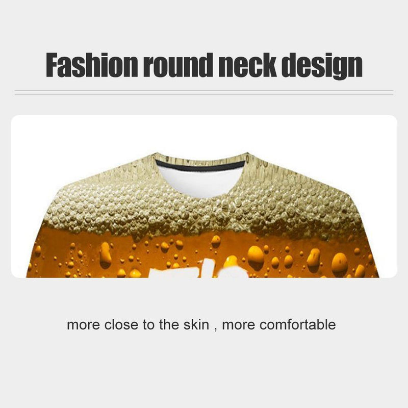 New Man Fashion 3D Print Beer Bubble Short Sleeve T-Shirt