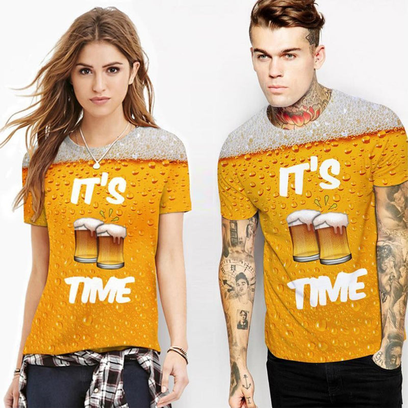 New Man Fashion 3D Print Beer Bubble Short Sleeve T-Shirt