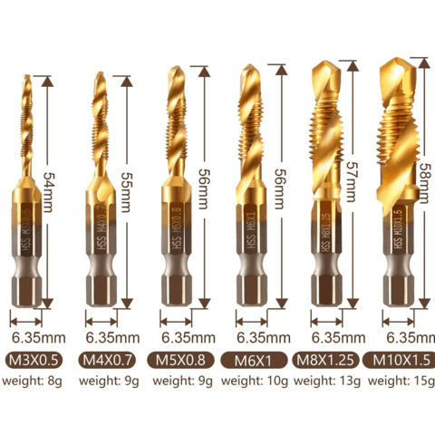 Metric Thread Tap Drill Bits Set(6 Piece)