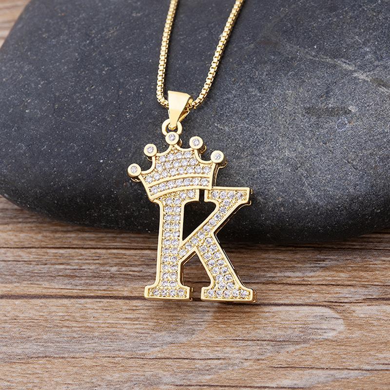 Fanshome New Luxury A-Z Crown Alphabet Pendant Chain Necklace