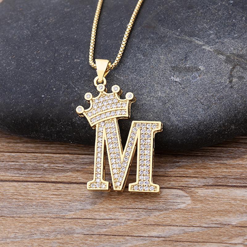 Fanshome New Luxury A-Z Crown Alphabet Pendant Chain Necklace