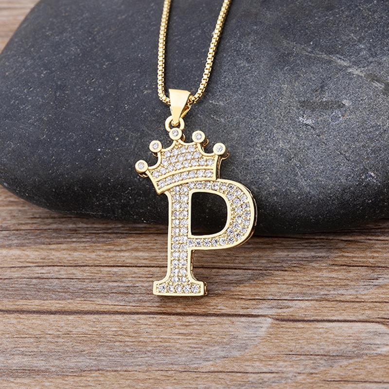 Fanshome New Luxury A-Z Crown Alphabet Pendant Chain Necklace