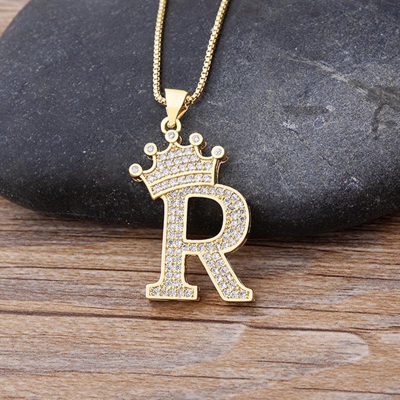 Fanshome New Luxury A-Z Crown Alphabet Pendant Chain Necklace