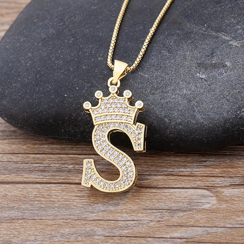 Fanshome New Luxury A-Z Crown Alphabet Pendant Chain Necklace