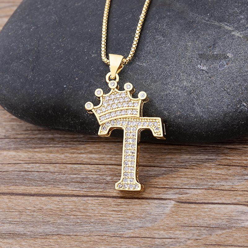 Fanshome New Luxury A-Z Crown Alphabet Pendant Chain Necklace