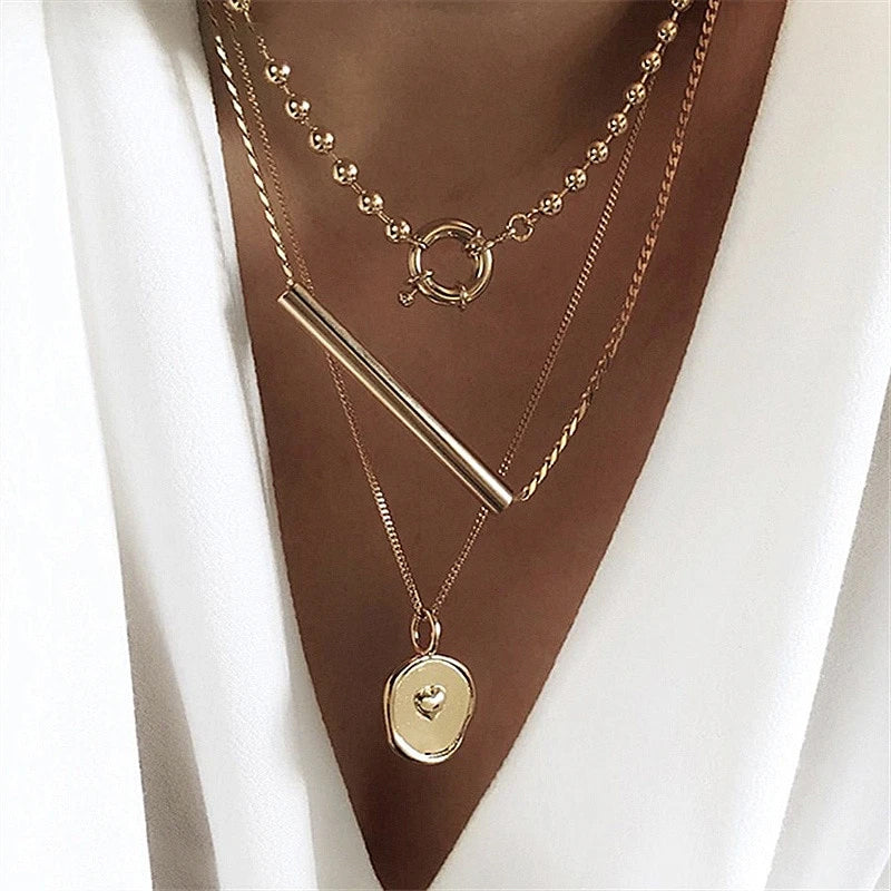 Gold Coin Layered Chain Necklace