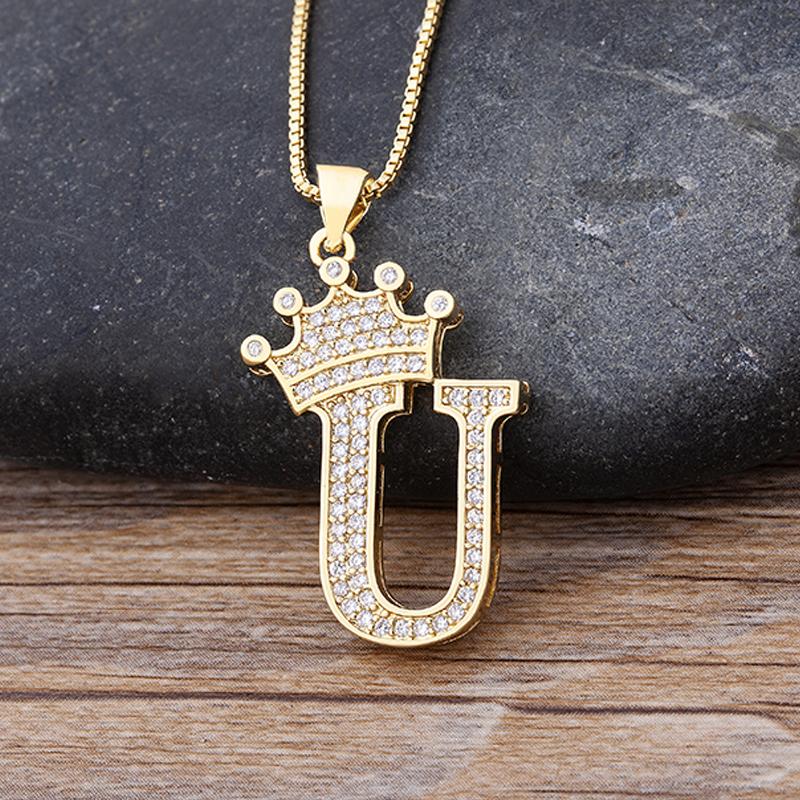 Fanshome New Luxury A-Z Crown Alphabet Pendant Chain Necklace