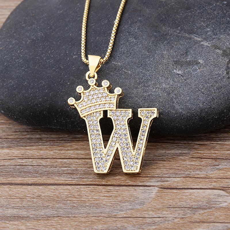 Fanshome New Luxury A-Z Crown Alphabet Pendant Chain Necklace