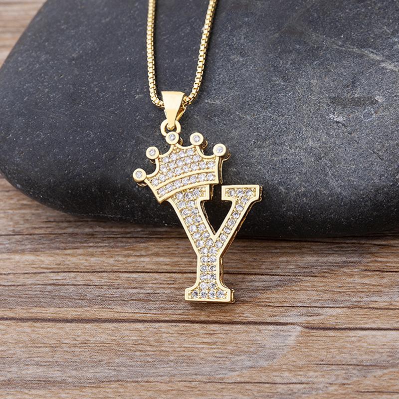 Fanshome New Luxury A-Z Crown Alphabet Pendant Chain Necklace