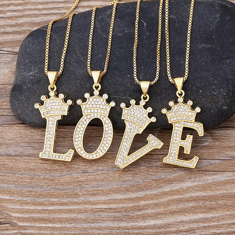 Fanshome New Luxury A-Z Crown Alphabet Pendant Chain Necklace