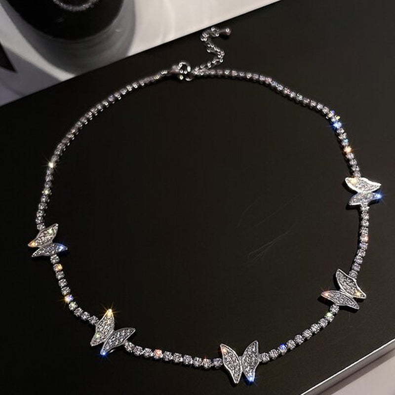 Adjustable full diamond butterfly necklace