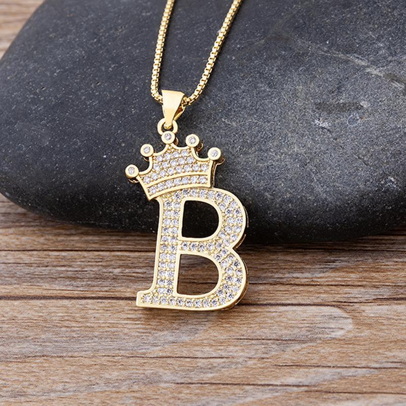 Fanshome New Luxury A-Z Crown Alphabet Pendant Chain Necklace