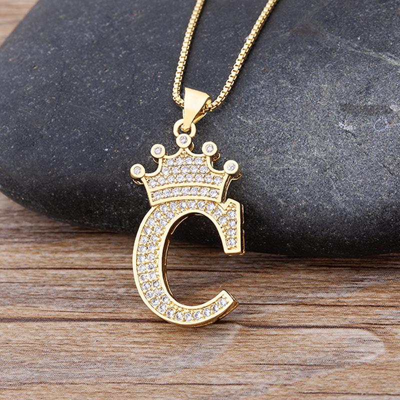 Fanshome New Luxury A-Z Crown Alphabet Pendant Chain Necklace