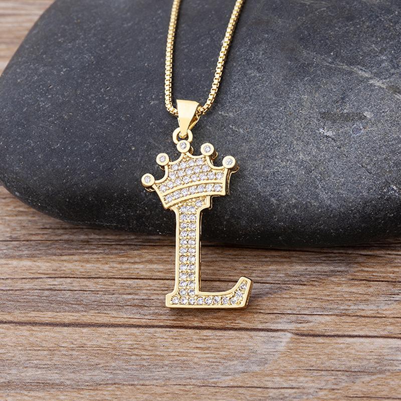 Fanshome New Luxury A-Z Crown Alphabet Pendant Chain Necklace