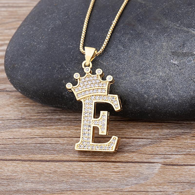 Fanshome New Luxury A-Z Crown Alphabet Pendant Chain Necklace