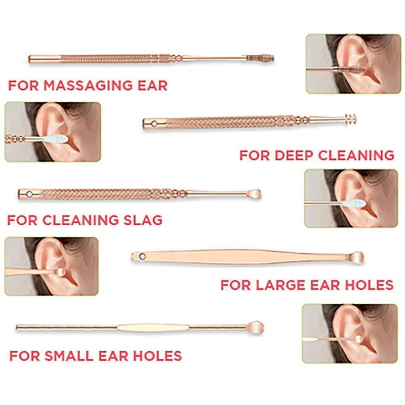 Stainless Steel Rose Gold Ear Picks Set - Set For 6