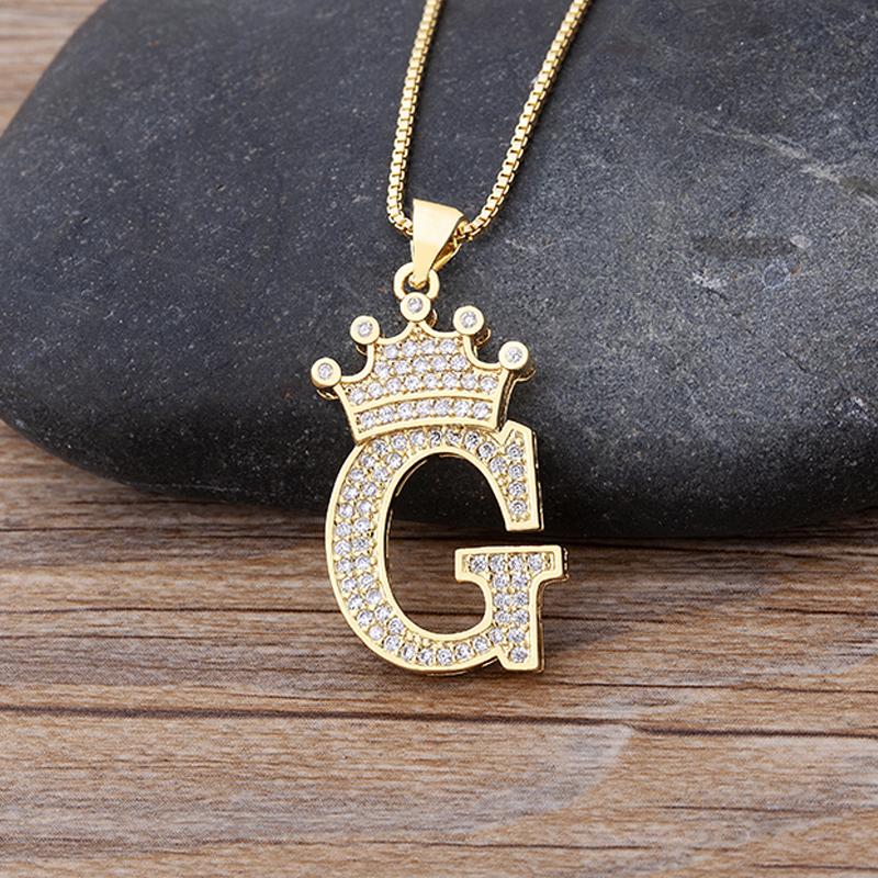 Fanshome New Luxury A-Z Crown Alphabet Pendant Chain Necklace