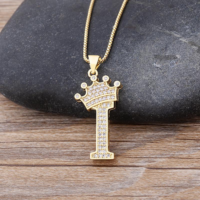 Fanshome New Luxury A-Z Crown Alphabet Pendant Chain Necklace